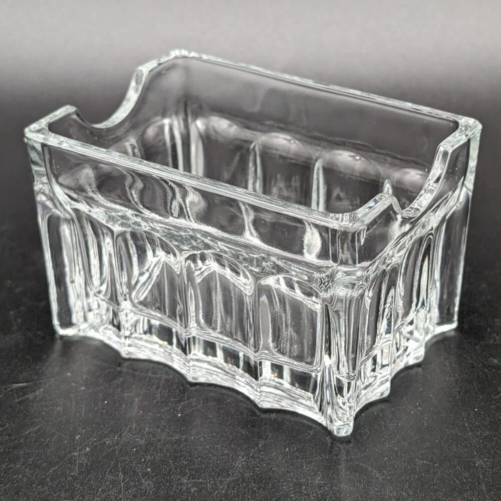 Sugar Packet Holder Clear Glass Ribbed Sweetener Caddy Diner Restaurant Table